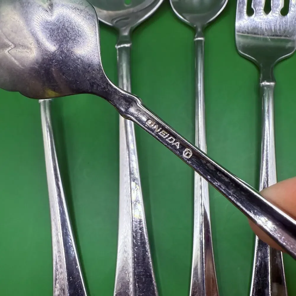Oneida Juilliard Cube Set 5 Serving Forks Spoons Stainless Flatware Replacement